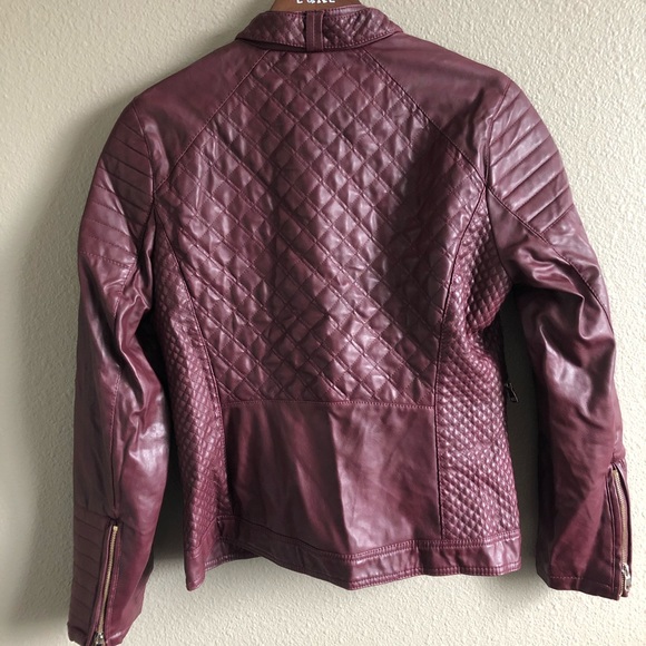 Maroon Faux Leather Jacket - Picture 3 of 3